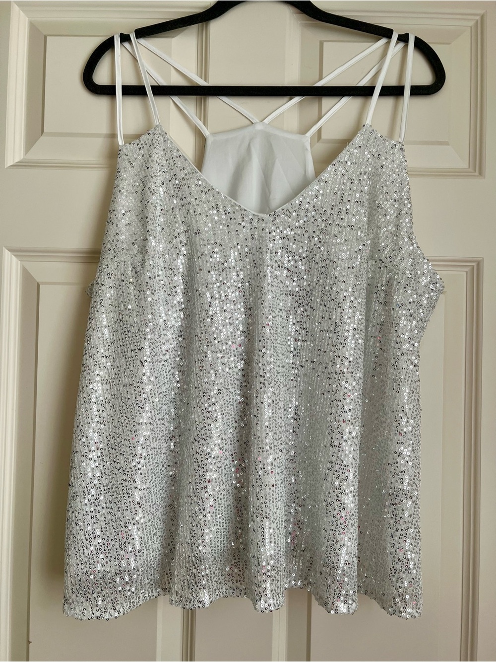 Silver Sequin Spaghetti Strap Women's Top